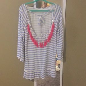 Blue and White Francesca's Coverup with Tassels